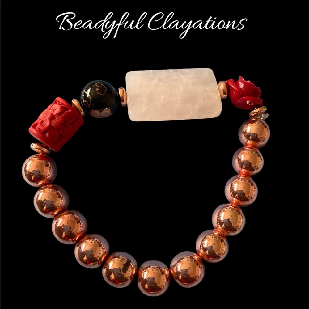 Dainty Rose Gold Hematite Bracelet with Rose Quartz